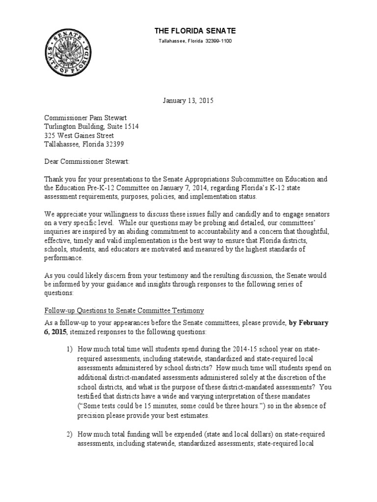 201501Jan13 FlSens Letter To Pam Stewart PDF Act (Test