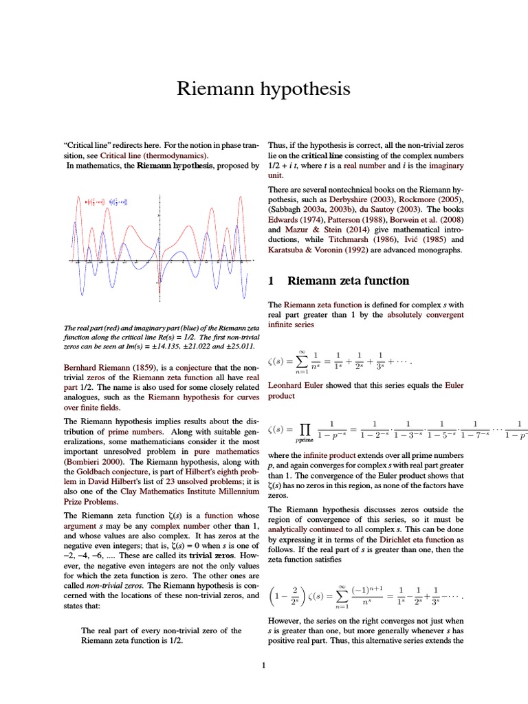 riemann hypothesis written out