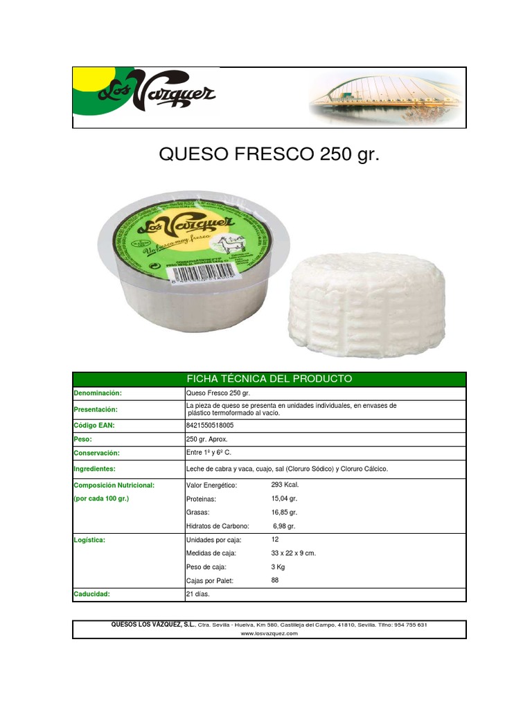 Ficha tecnica de Queso fresco Queso Postres