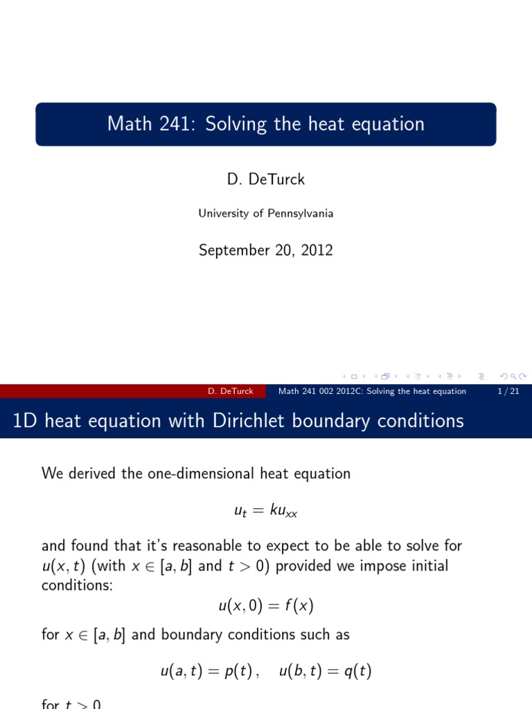 Heat Equation Solutions in One Dimension | PDF | Sine | Boundary Value ...