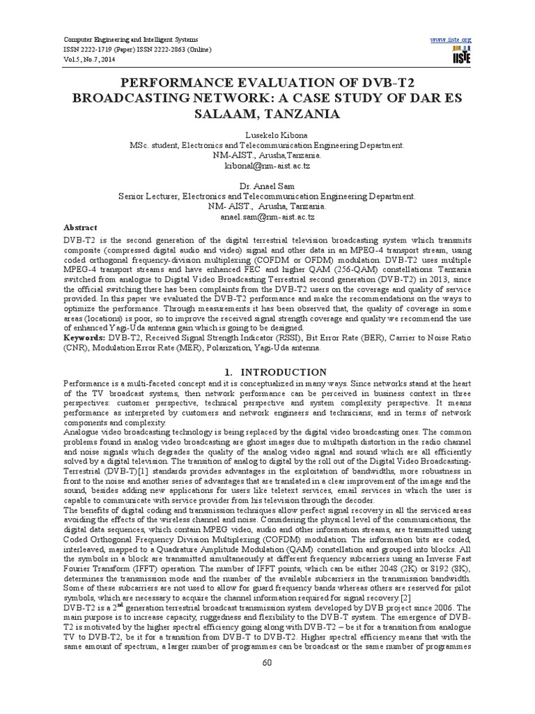 DVB-T2 Network Performance in Dar es Salaam | PDF | Signal To Noise ...
