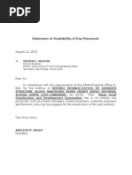 14AB0030 - Statement of Availability of Key Personnel and Equipment