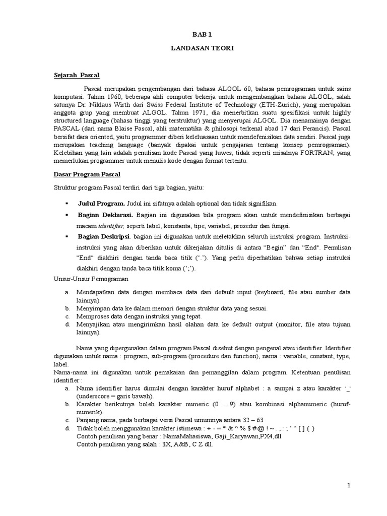 Sejarah dan Struktur Bahasa Pascal | PDF | Metode & Bahan Ajar ...