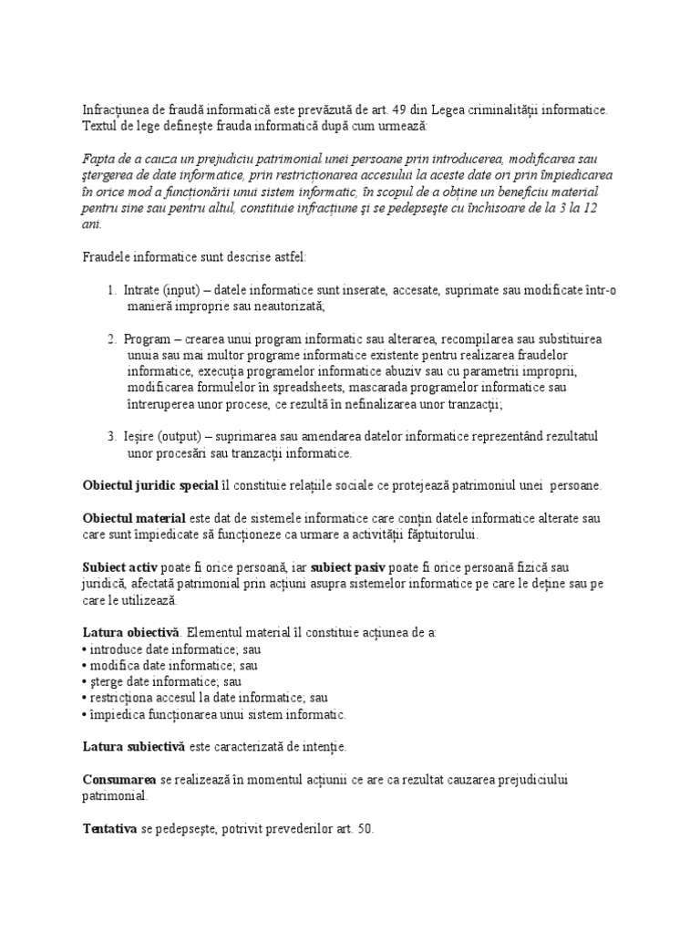 Infractiunea de Frauda Informatica | PDF