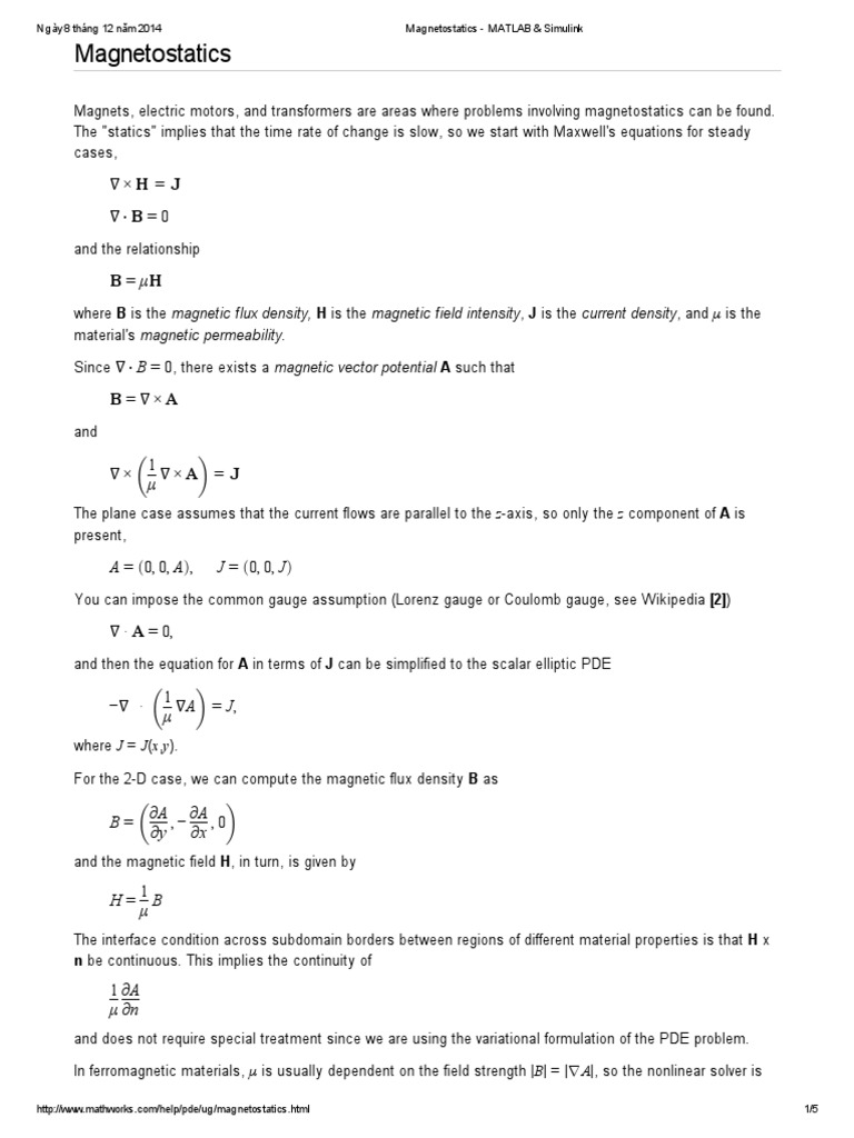 Magnetostatics - MATLAB & Simulink PDF | PDF | Magnetic Field | Inductor image.