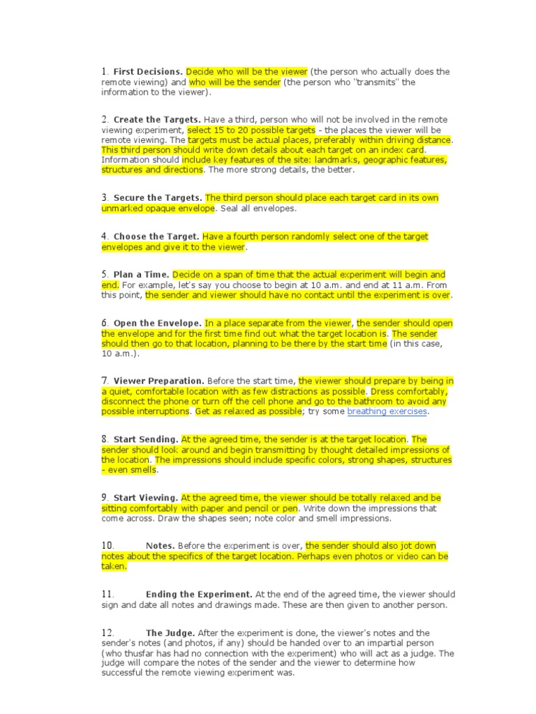 Remote Viewing Protocol PDF Visual Perception Senses