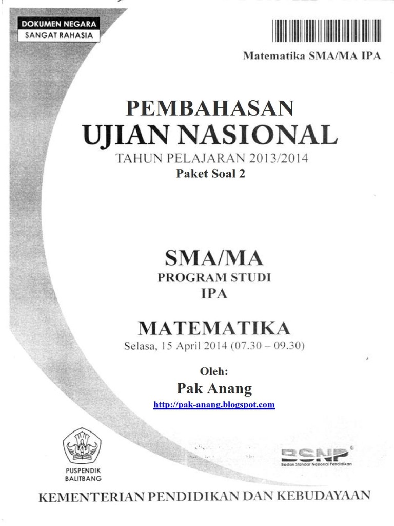 Pembahasan Soal Un Matematika Program Ipa Sma 2014 Paket 2 Full