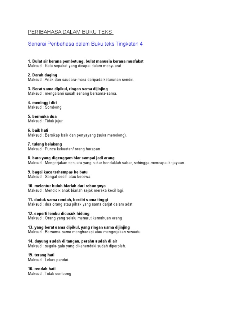 Senarai Peribahasa Tingkatan 5