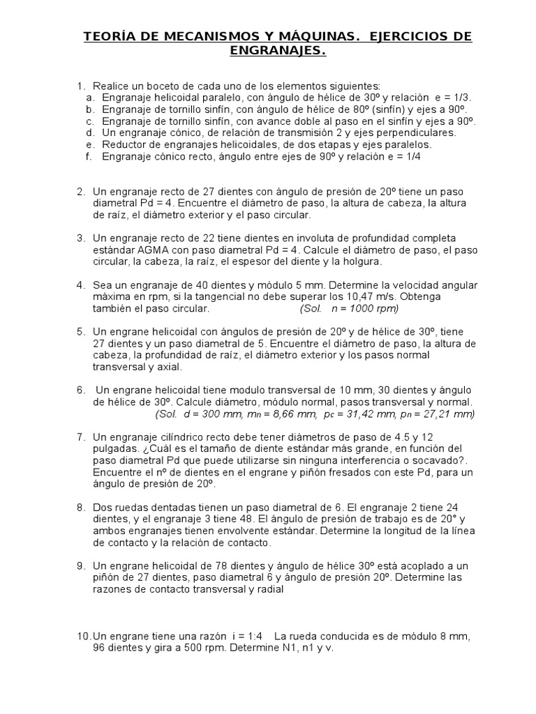 Ejercicios de Engranajes y Transmisión | PDF | Engranaje | Transmisión ...