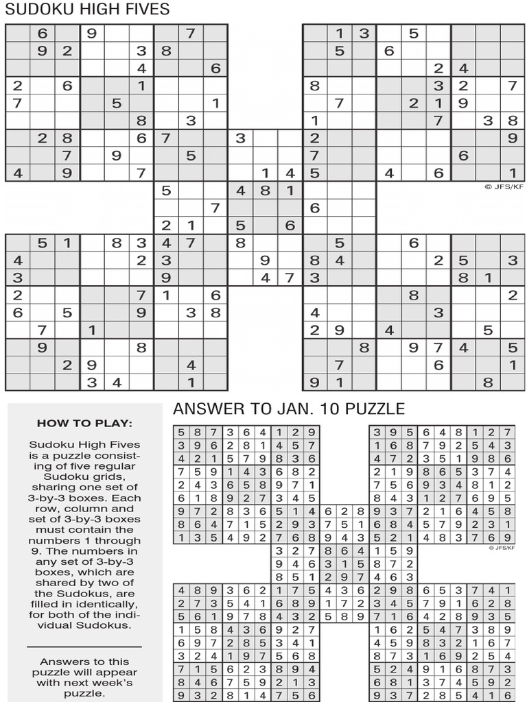 Printable Sudoku High-Five, Jan. 17 | PDF