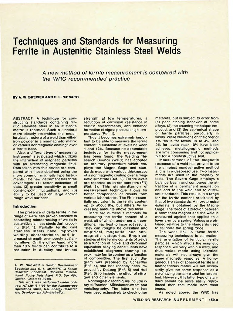 Measuring Ferrite in Stainless Steel Welds | PDF | Steel | Welding