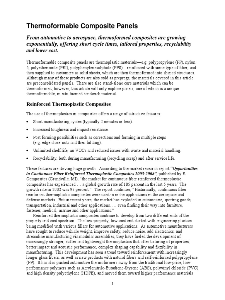 Composites World Thermoformable Composite Panels | PDF | Composite ...