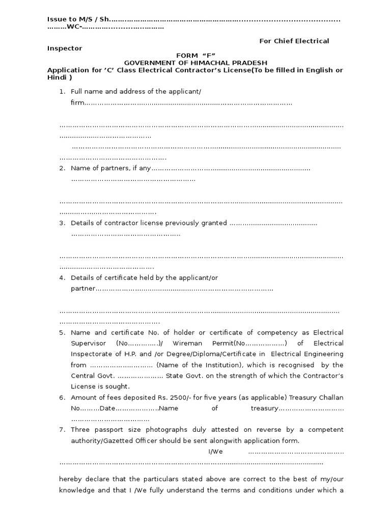 C Class Electrical Contractor License Application | PDF | License ...