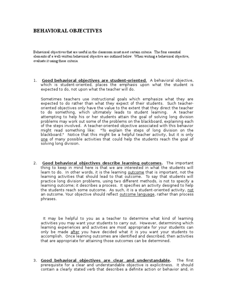 Writing Effective Behavioral Objectives | PDF | Goal | Learning