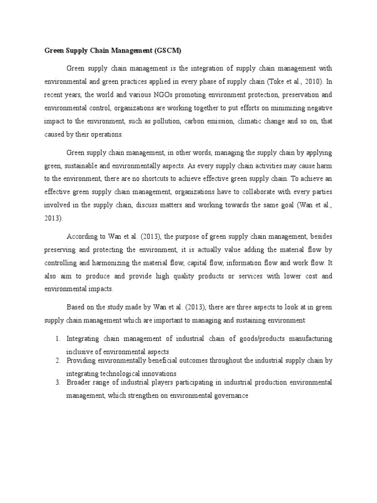 Green Supply Chain Management Literature Review PDF Supply Chain