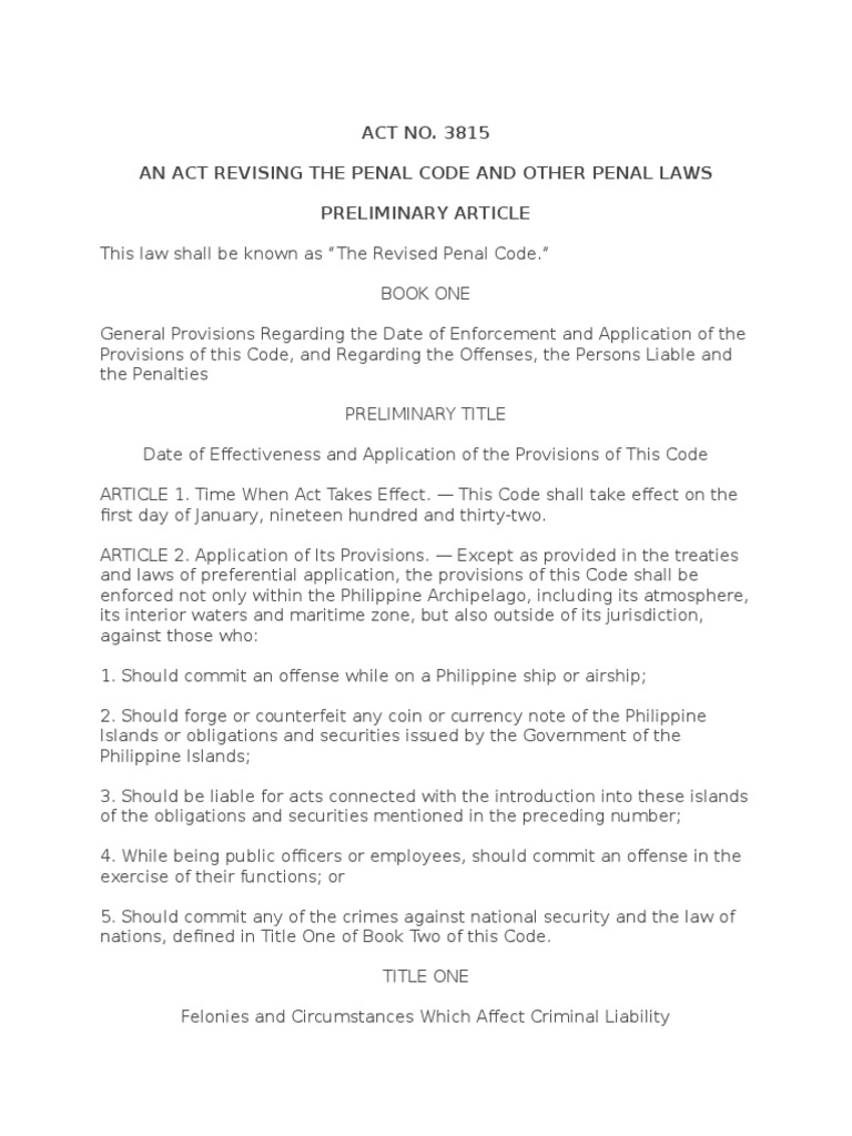 Revised Penal Code Overview | PDF