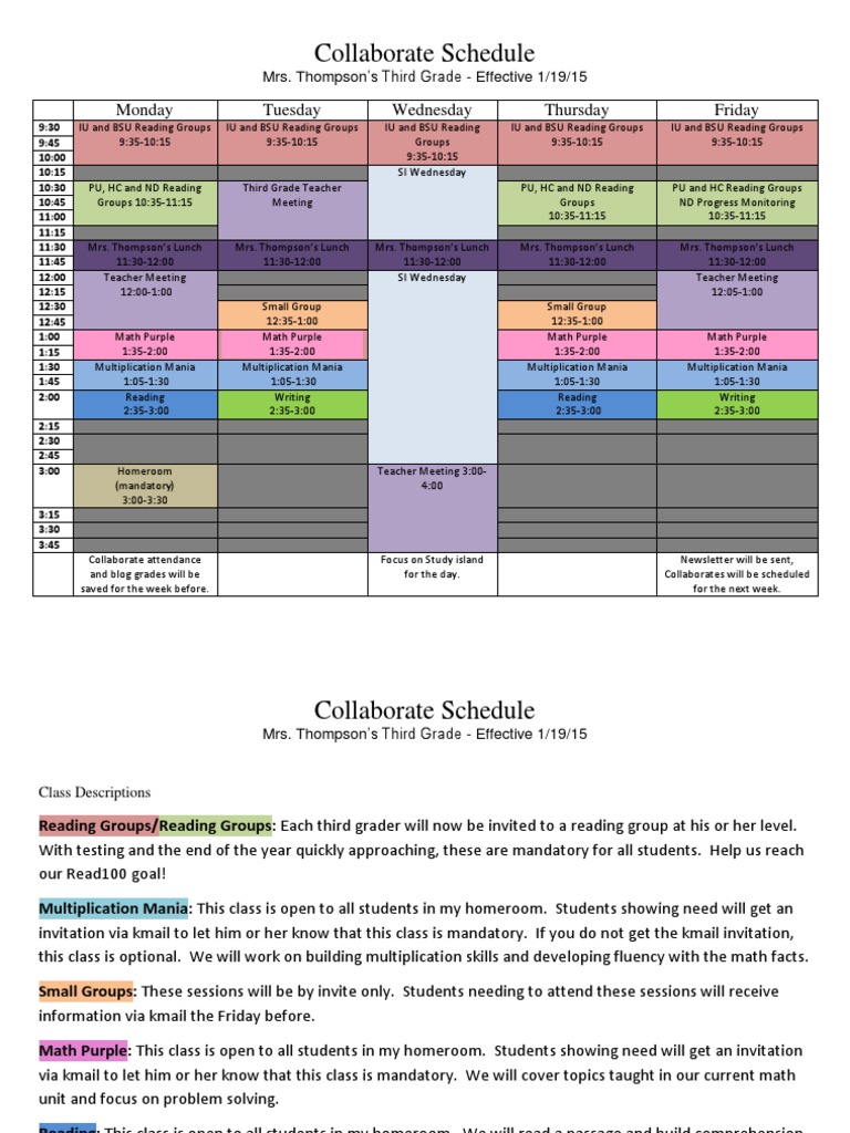 Mrs. Thompson's Third Grade Schedule | PDF | Language Arts & Discipline