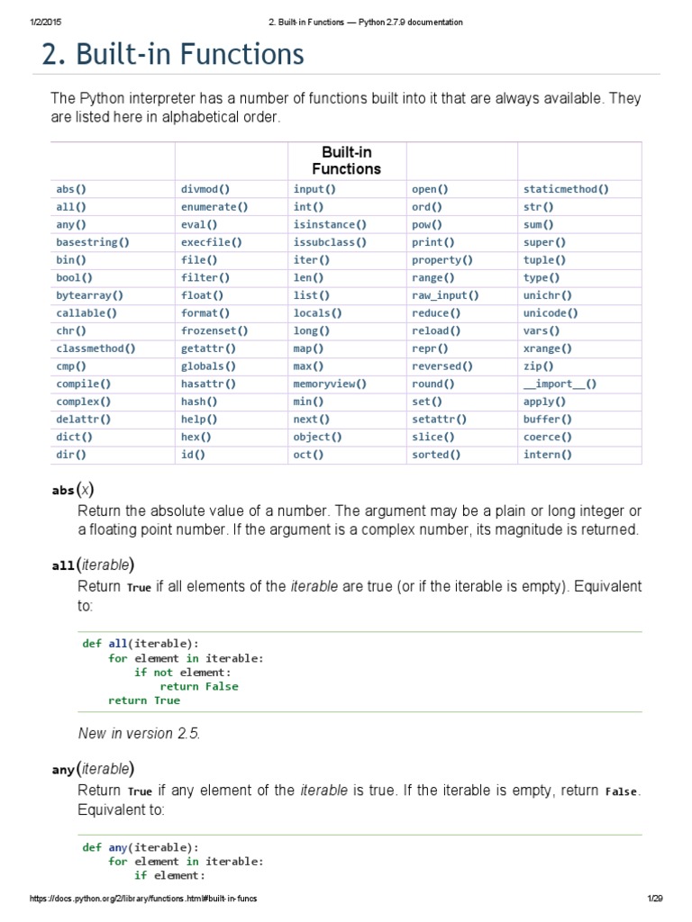 Built-In Functions - Python 2.7 | Download Free PDF | Parameter ...