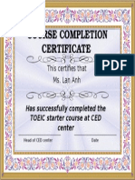 TOEIC Course Completion Certificate