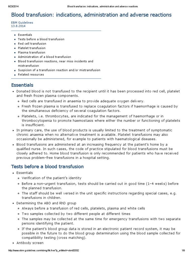 Blood transfusion_ indications, administration and adverse reactions