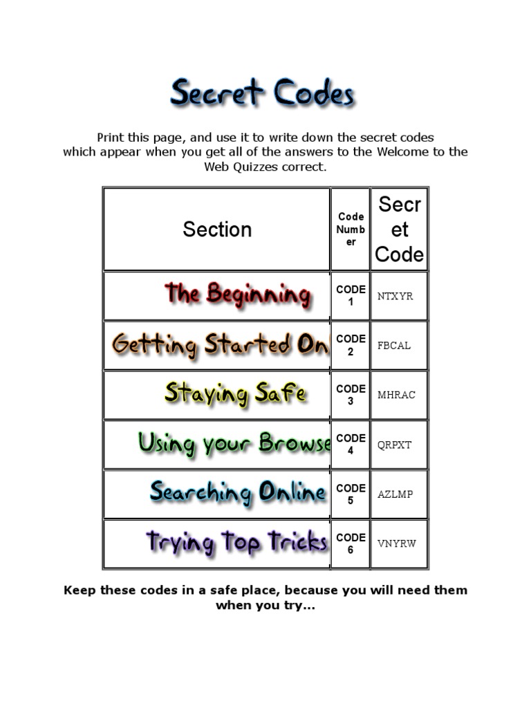 Welcome Web Quiz Secret Codes | PDF | Games & Activities | Computers