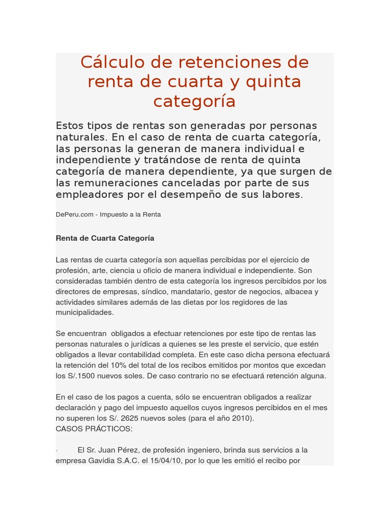 Cálculo de Retenciones: Renta 4ta y 5ta | PDF | Salario | Impuesto ...