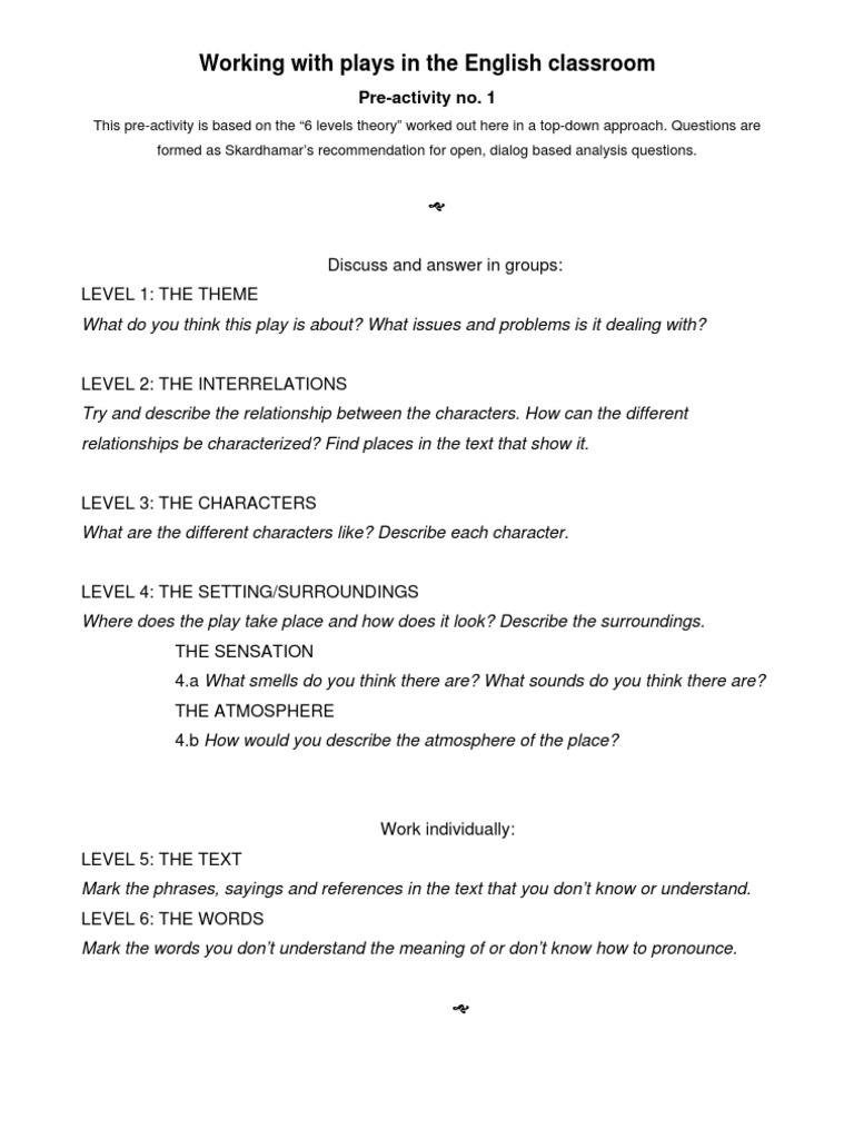 Working With Plays Pre-Activity No. 1 | PDF