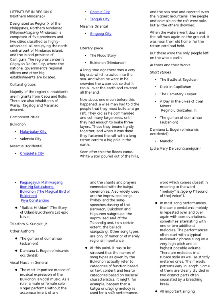 Literature in Region X | PDF | Singing | Performing Arts