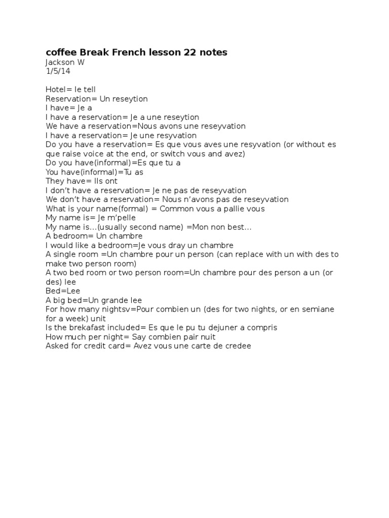 Coffee Break French Lesson 22 Chapter 9 PDF