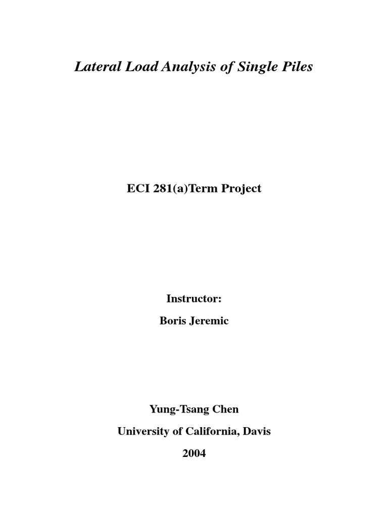 Lateral Load Analysis Of Single Piles Pdf Deep Foundation