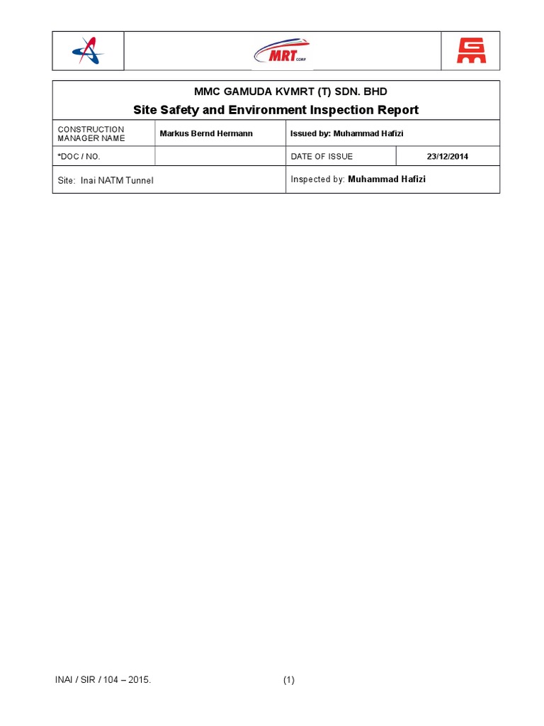KVMRT Site Safety Inspection Report | PDF