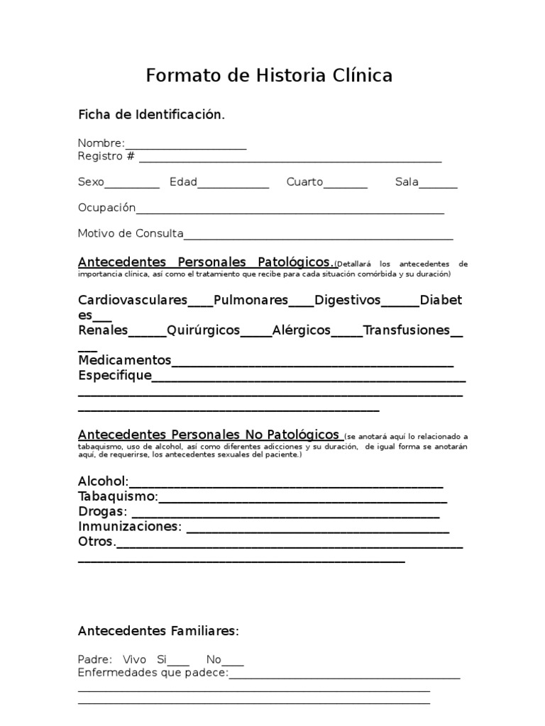 Formato de historia clinica completa word