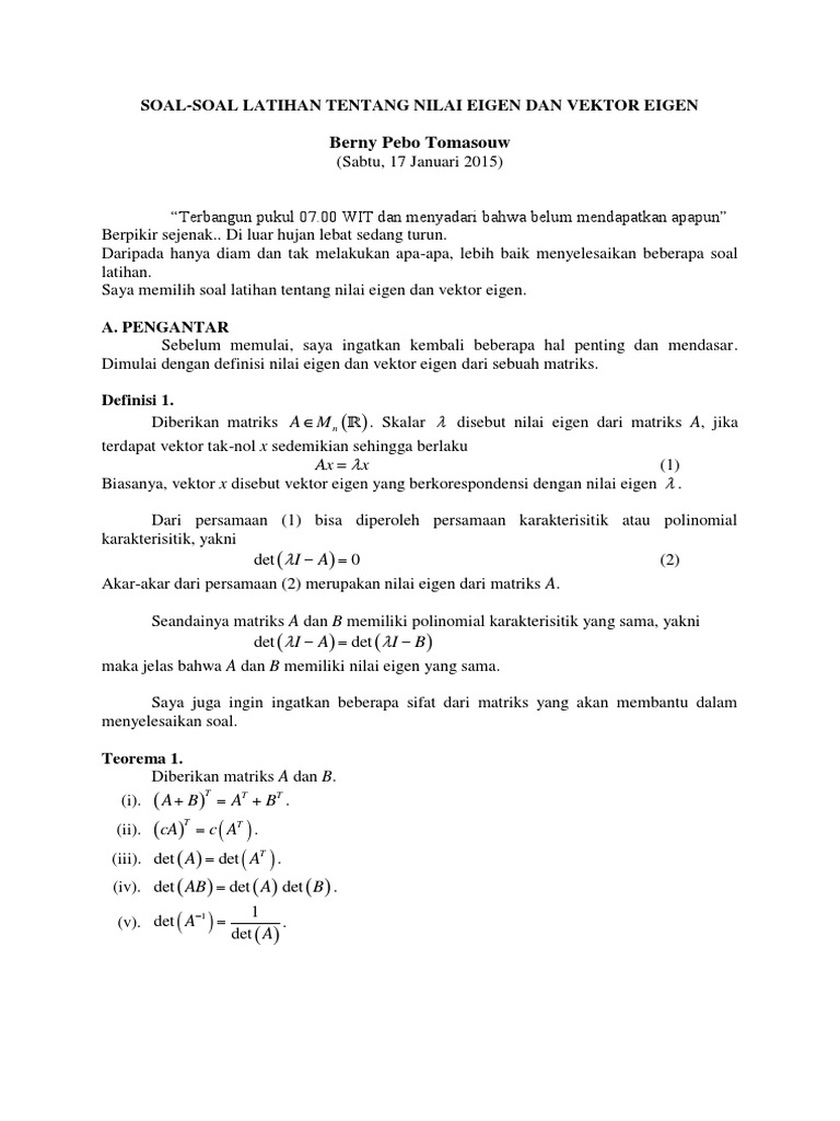 Soal Latihan Nilai dan Vektor Eigen | PDF | Metode & Bahan Ajar | Sains ...