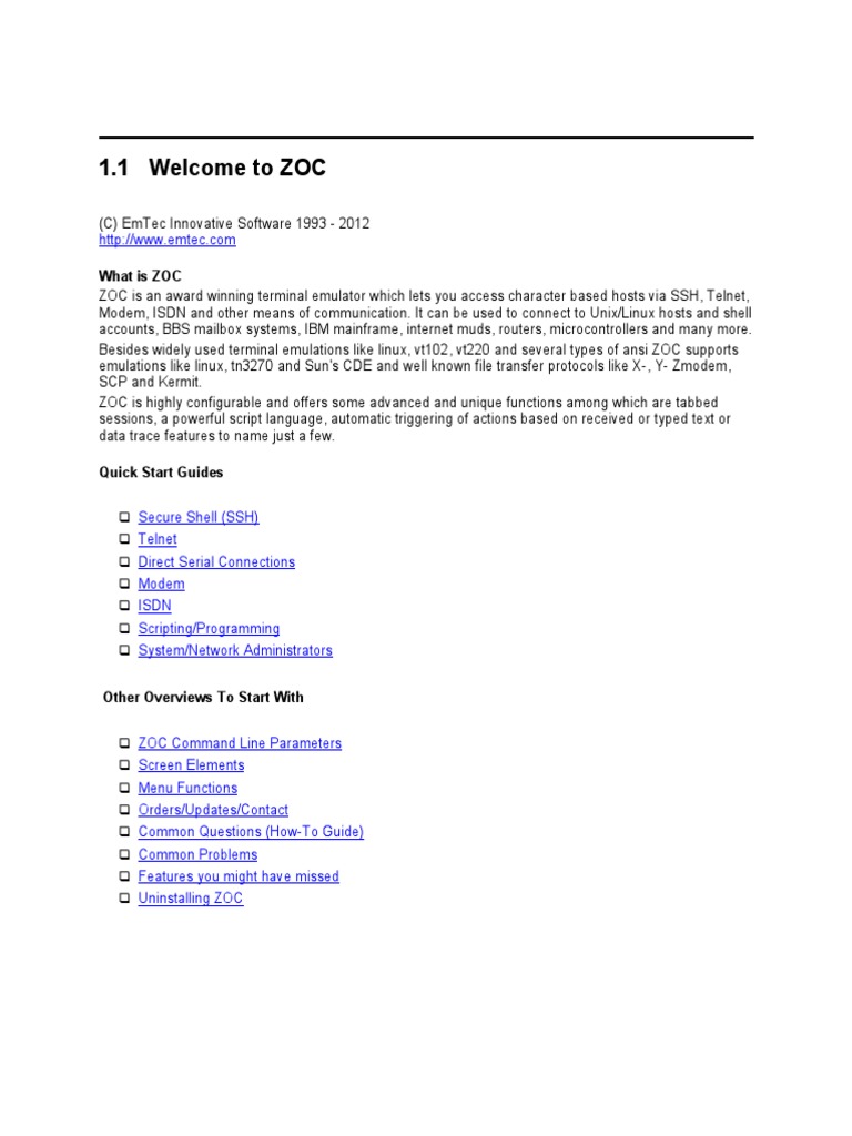 Zoc English | PDF | Secure Shell | Command Line Interface