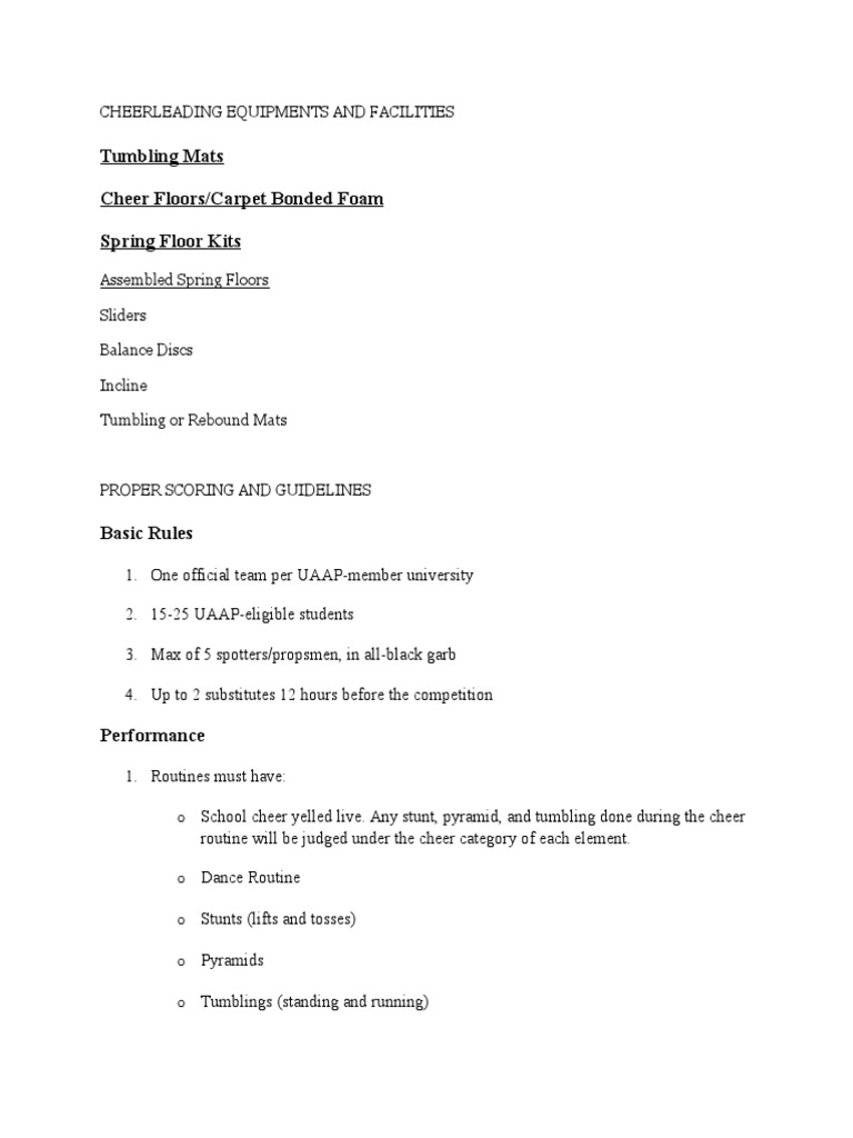Cheerleading Equipment and Guidelines | PDF | Cheerleading | Individual ...