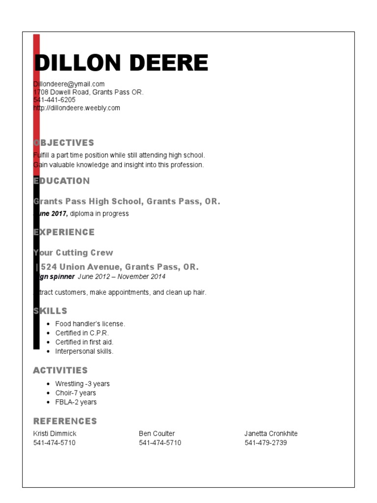 High School Resume for Part-Time Job | PDF