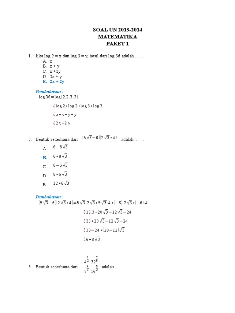 Pembahasan Soal Un Matematika 2013 2014 Paket 1 Docx