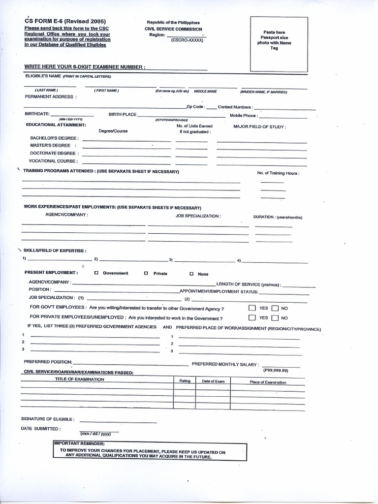 CS Form E-6 | PDF