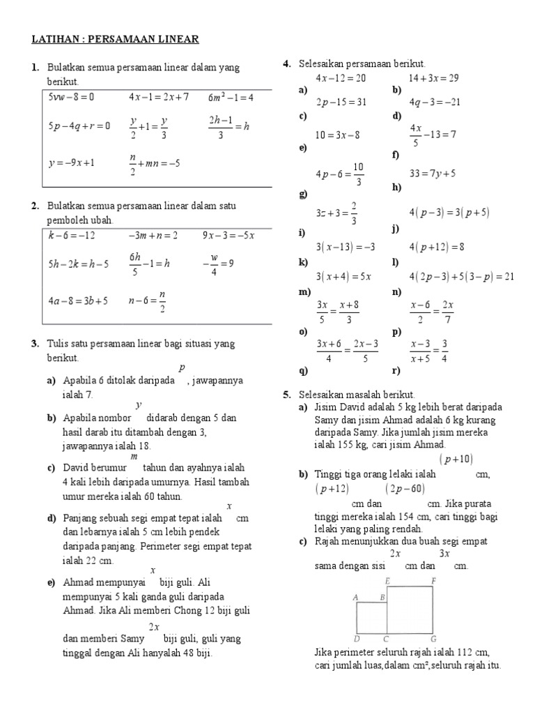Latihan Persamaan Linear Pdf