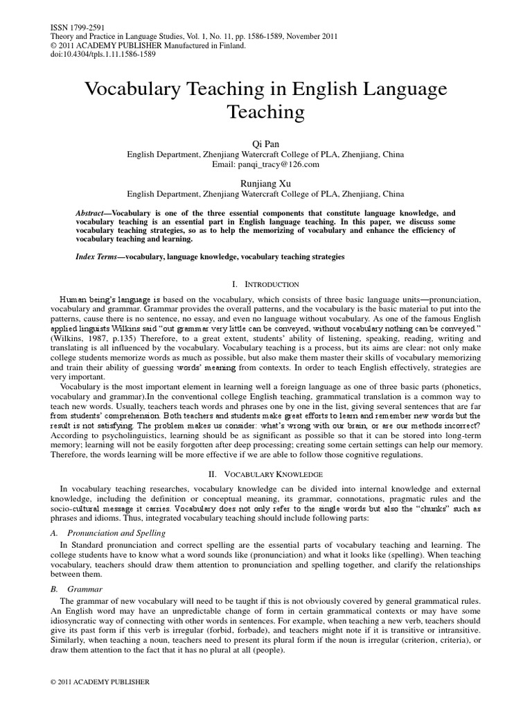Vocabulary Teaching in English Language Teaching | PDF | Vocabulary ...