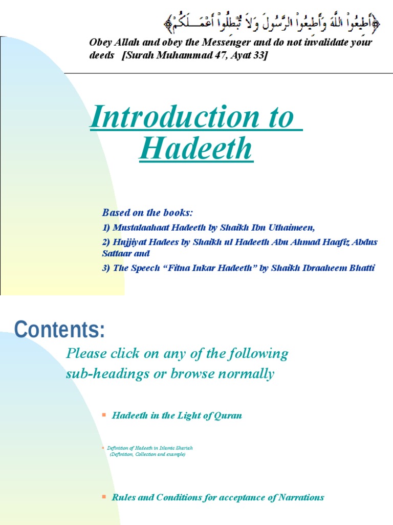 Introduction to Hadeeth and Its Importance | PDF | Hadith | Sahabah