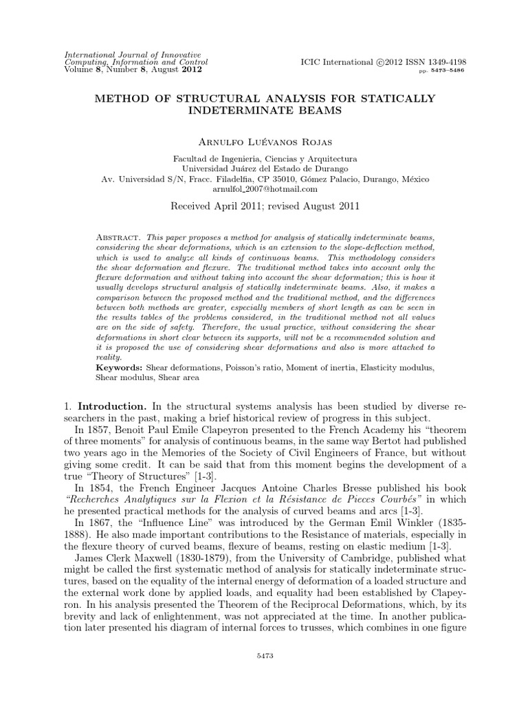Method for Analyzing Statically Indeterminate Beams | PDF | Structural ...