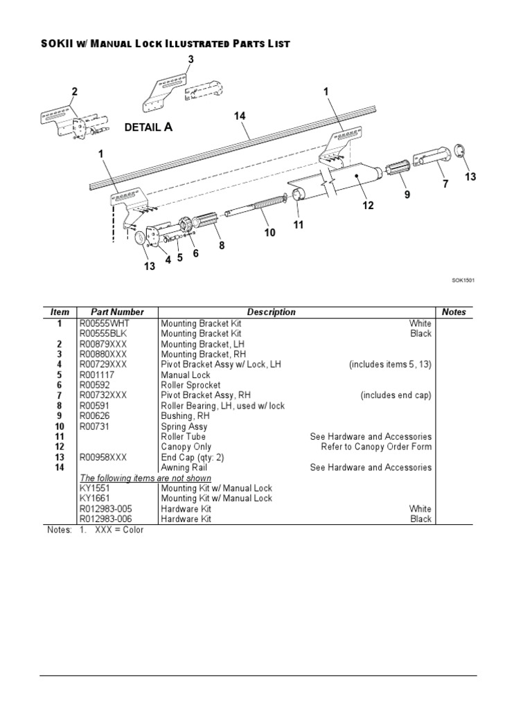 Sideout Kover II With Manual Lock Parts List PDF