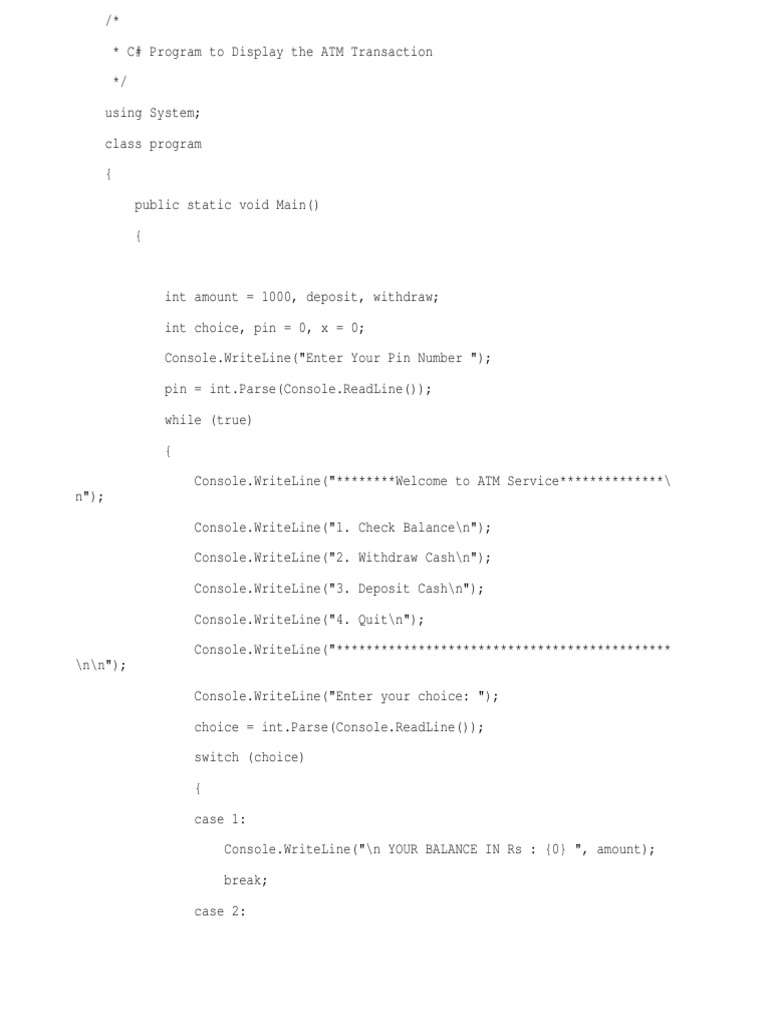 Atm c# code