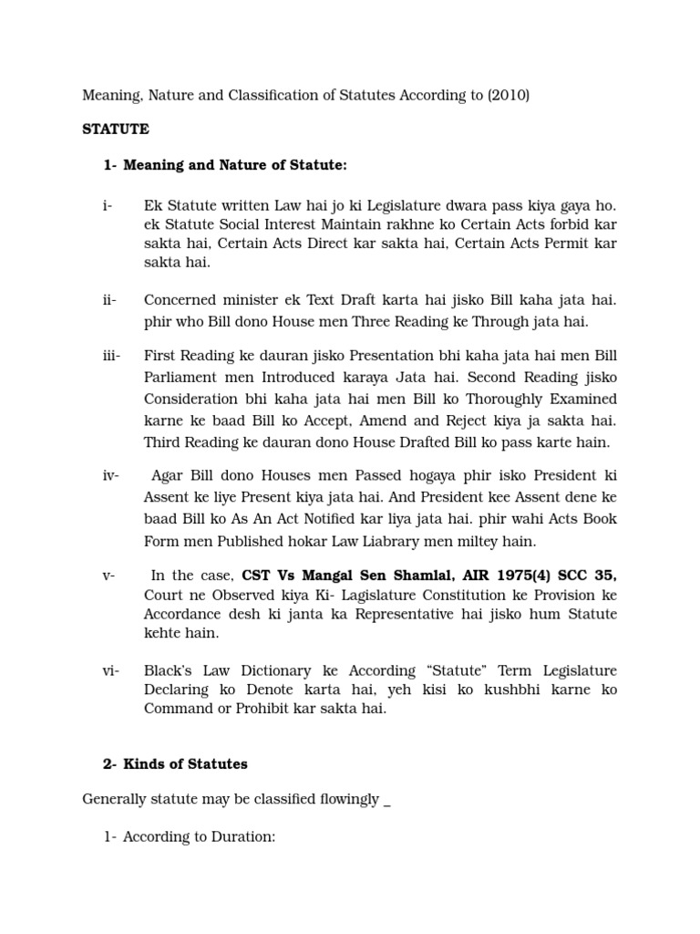 Meaning and Kinds of Statutes.doc Jurisprudence Document