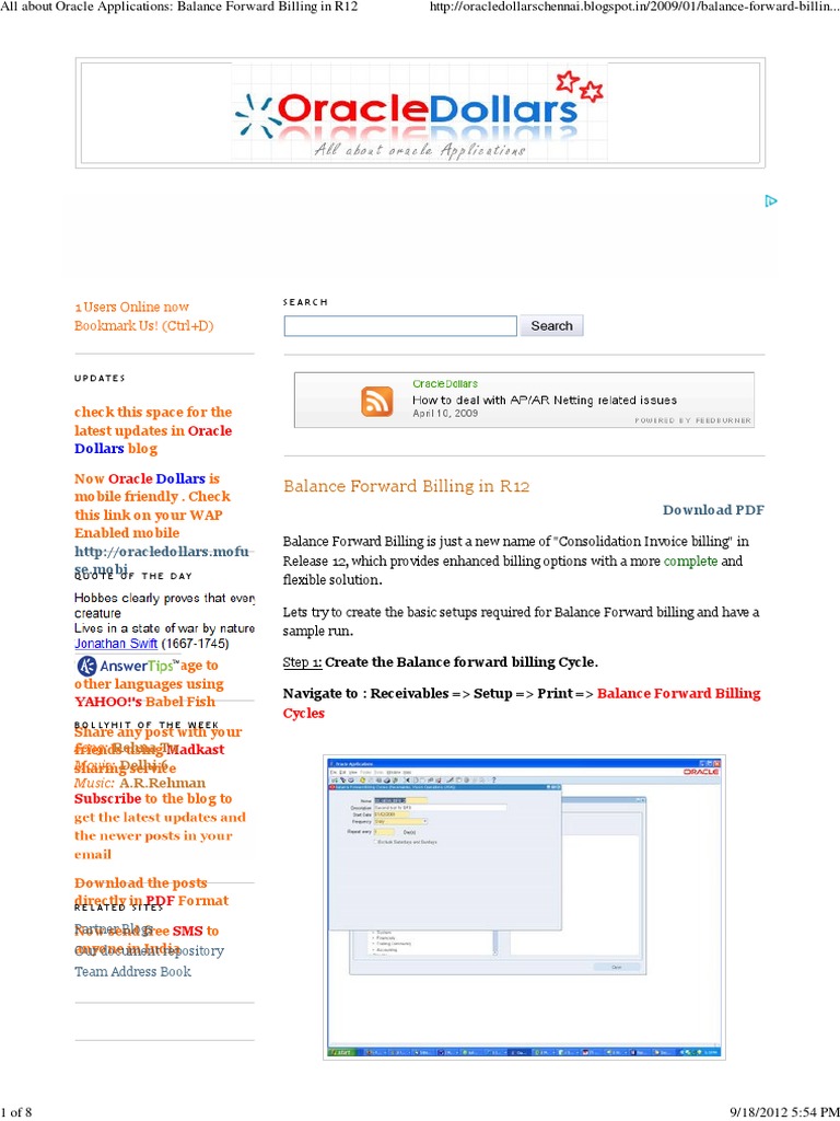 Balance Forward Billing Setup in R12 | PDF | Invoice | Software