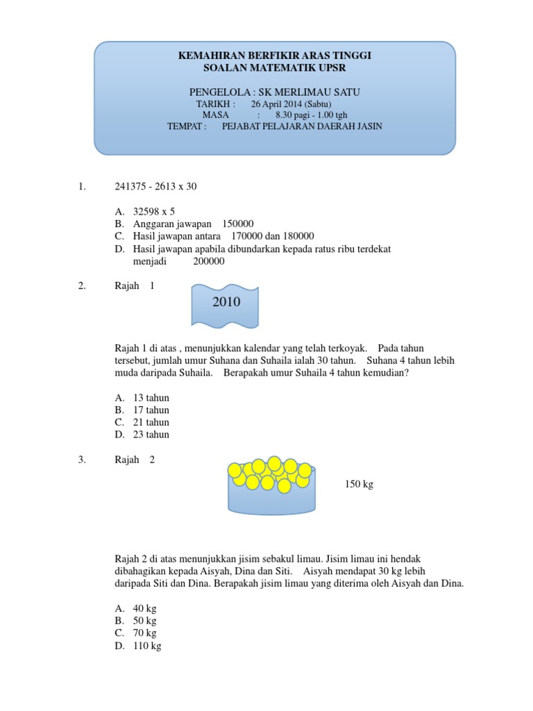 Contoh Soalan Latihan Upsr - Soalan bf