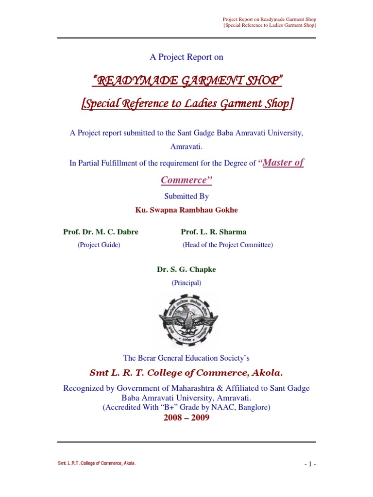 Project Report On Readymade Garment Shop (Special Experiment Banks