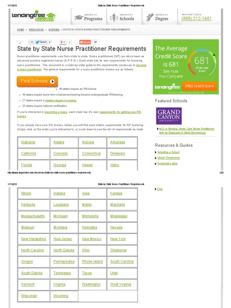 State by State Nurse Practitioner Requirements | PDF | Nurse ...