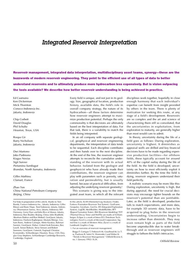 Integrated Reservoir Interpretation | PDF